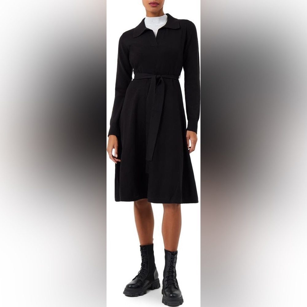 French Connection Judith Tie Waist Long Sleeve A-Line Dress  size M - Picture 3 of 9